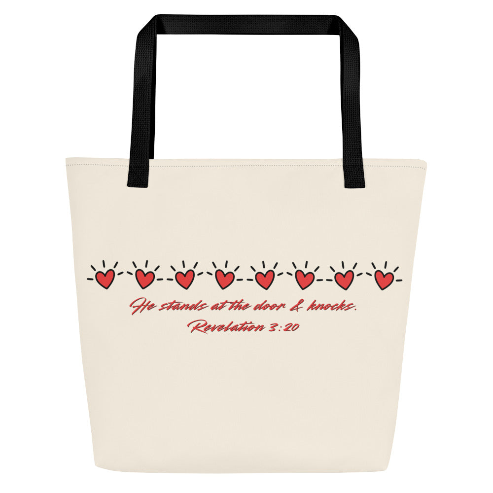 True Love Awaits Revelation 3:20 Tote Back Black Handle Strap