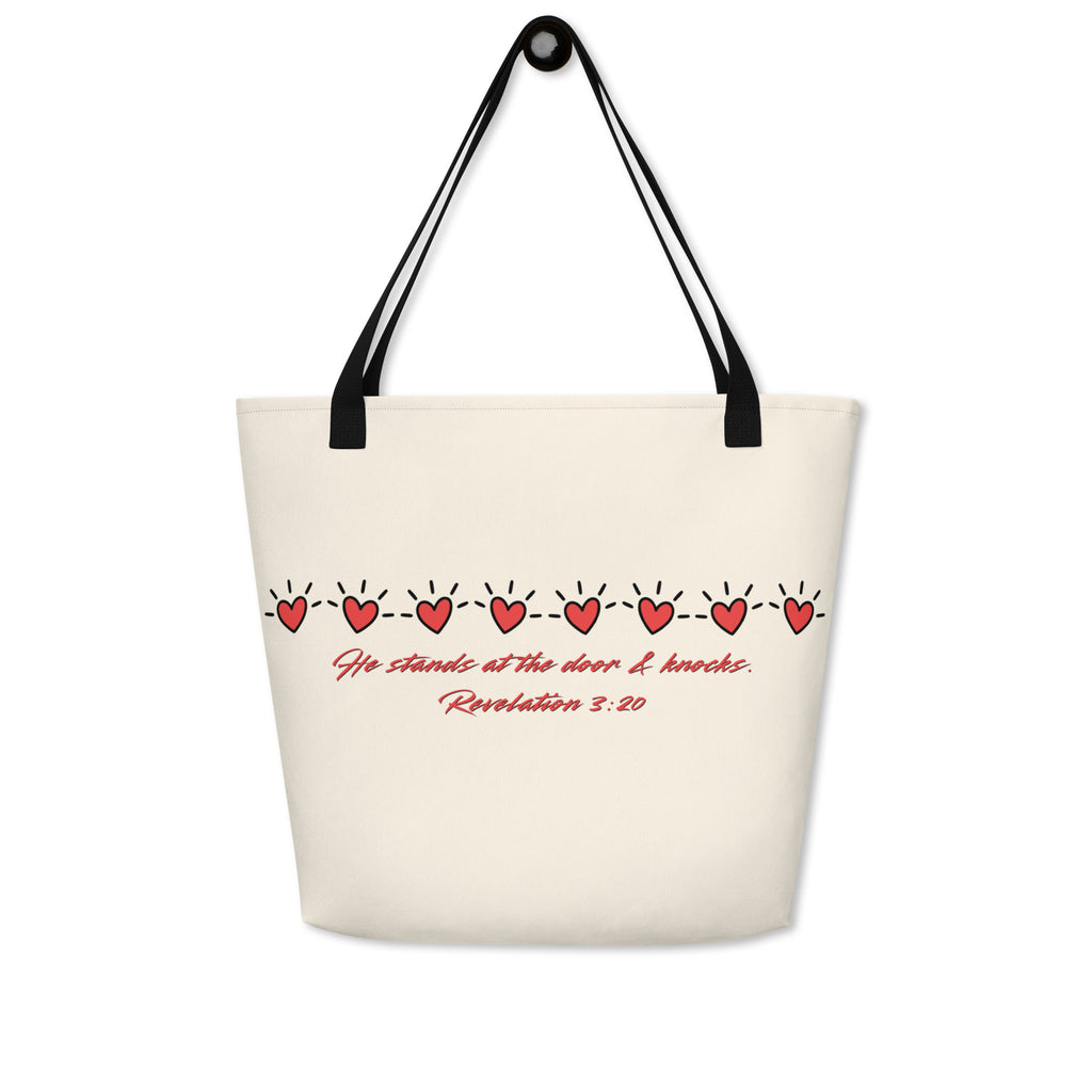 True Love Awaits Revelation 3:20 Tote Back Black Handle Strap