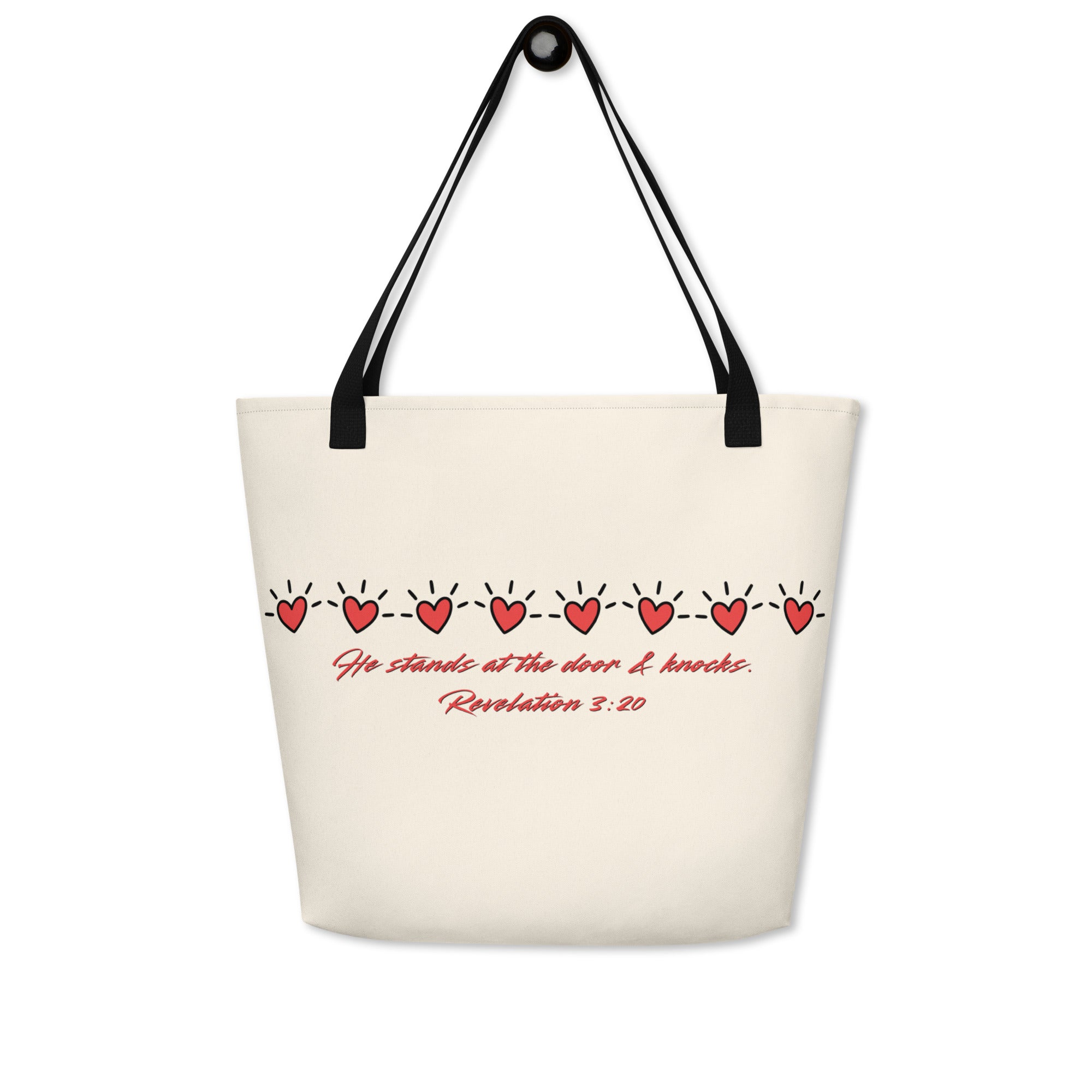 True Love Awaits Revelation 3:20 Tote Back Black Handle Strap