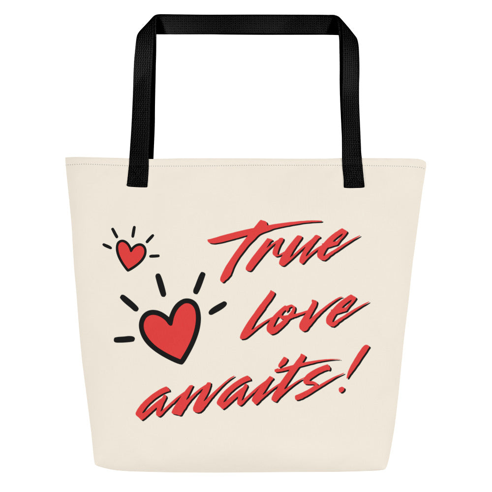 True Love Awaits Revelation 3:20 Tote Front Black Handle Strap