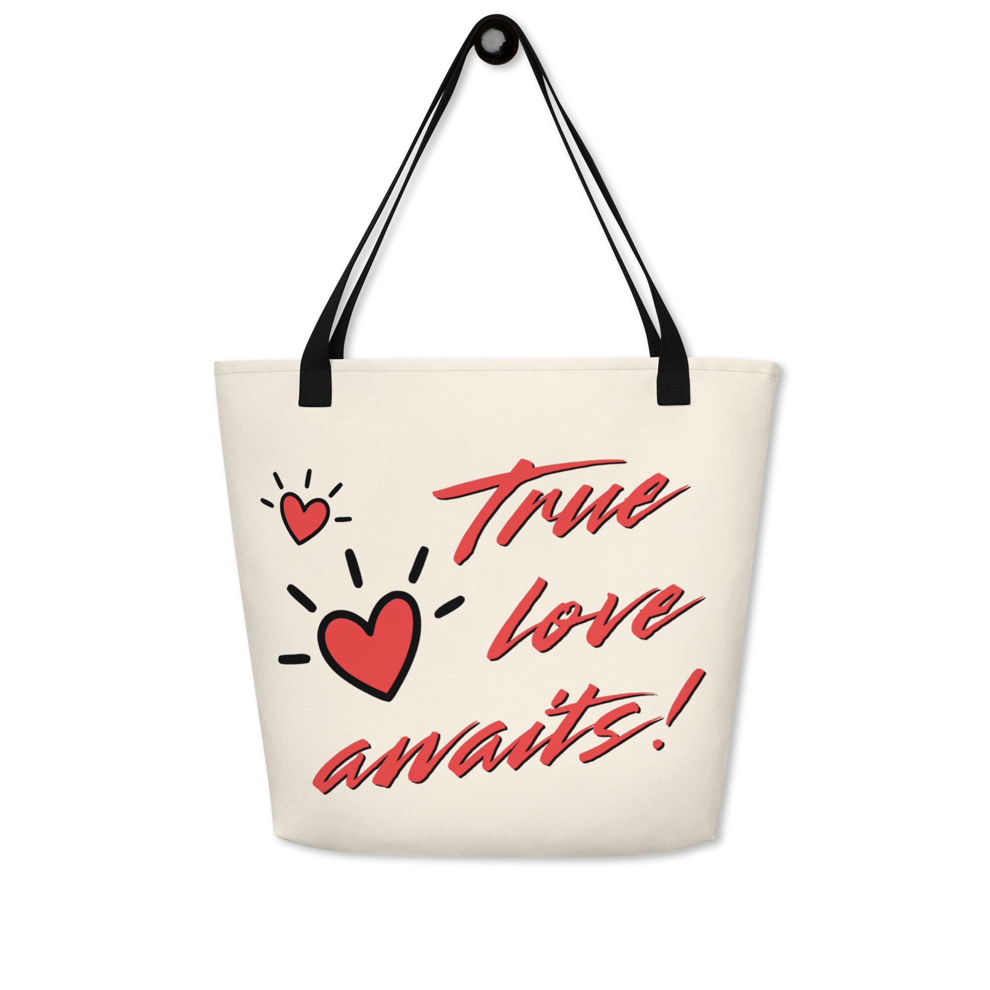 True Love Awaits Revelation 3:20 Tote Front Black Handle Strap