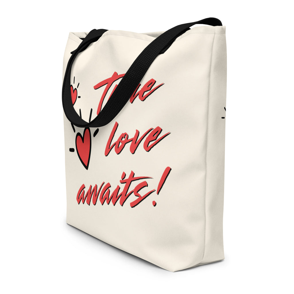 True Love Awaits Revelation 3:20 Tote Front Black Handle Strap