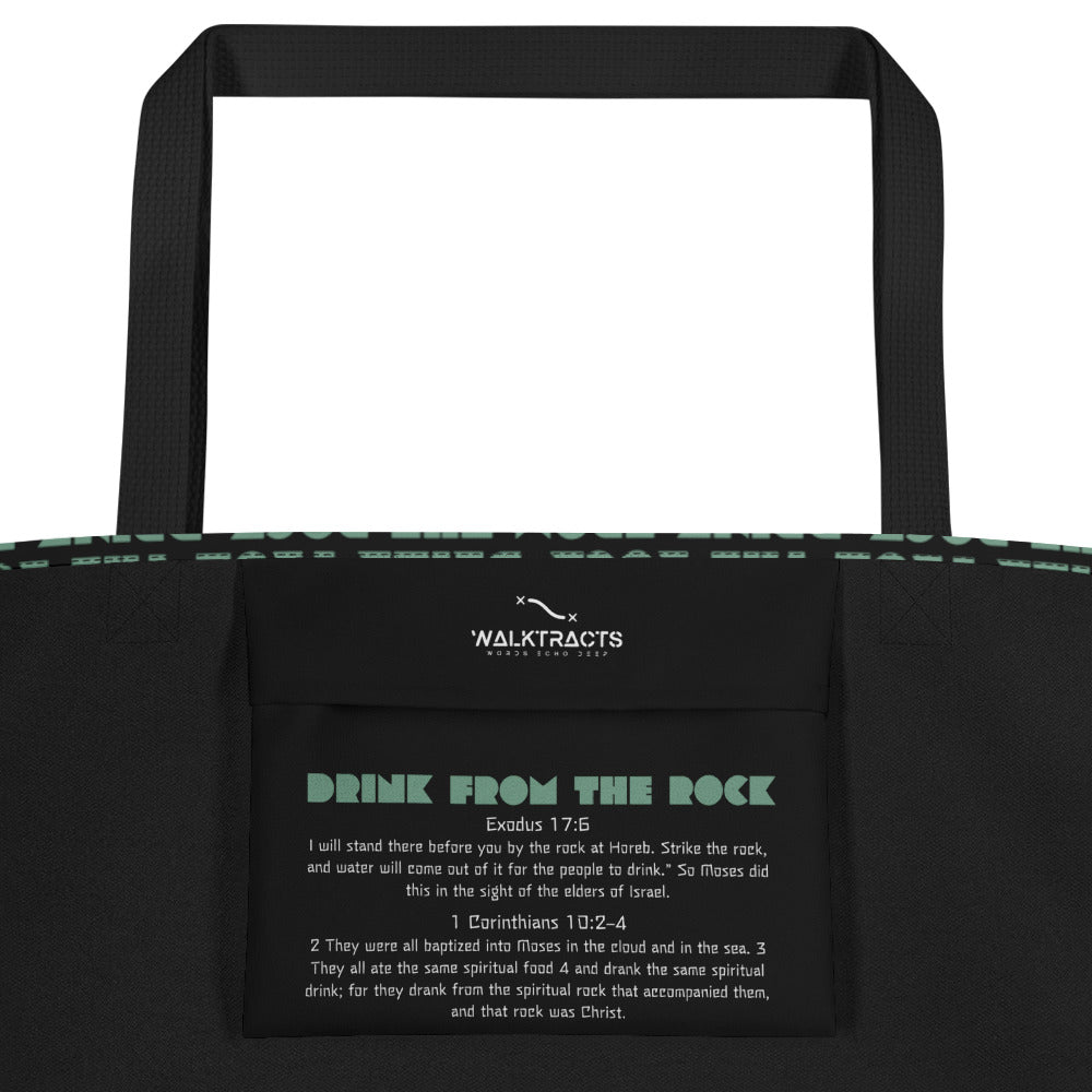 Christian tote bag inspired by Exodus 17:6 and 1 Corinthians 10:2-4 - inside pocket