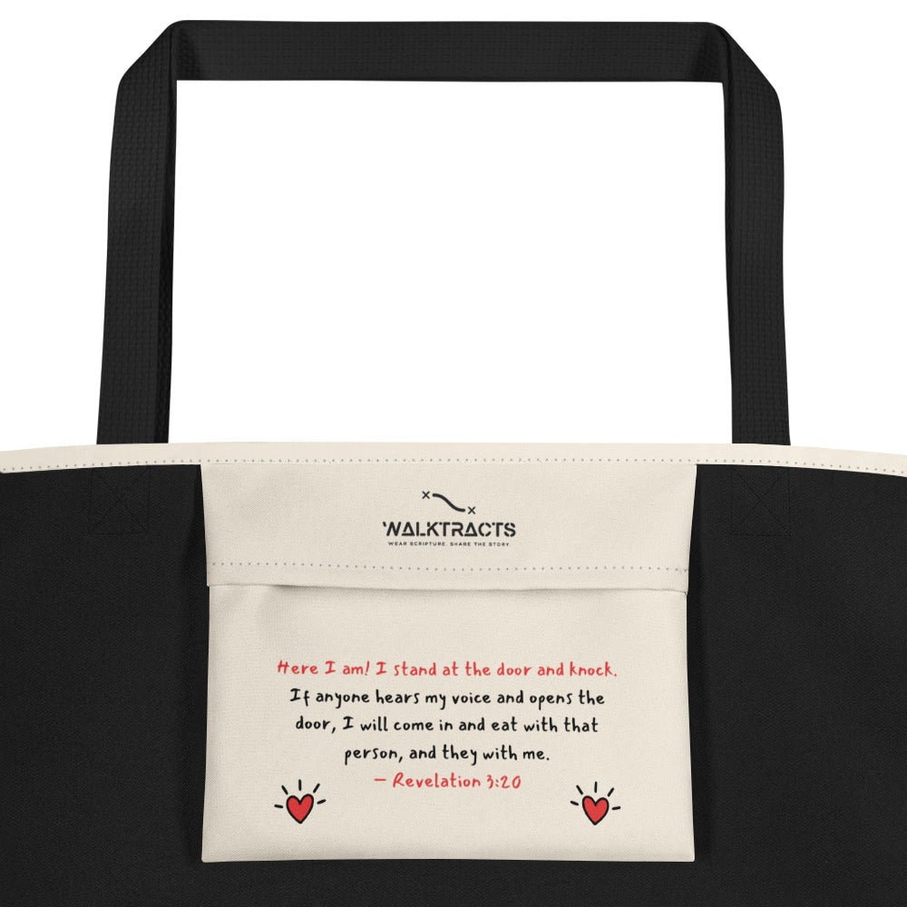 True Love Awaits Revelation 3:20 Tote Inside Pocket Black Handle Strap