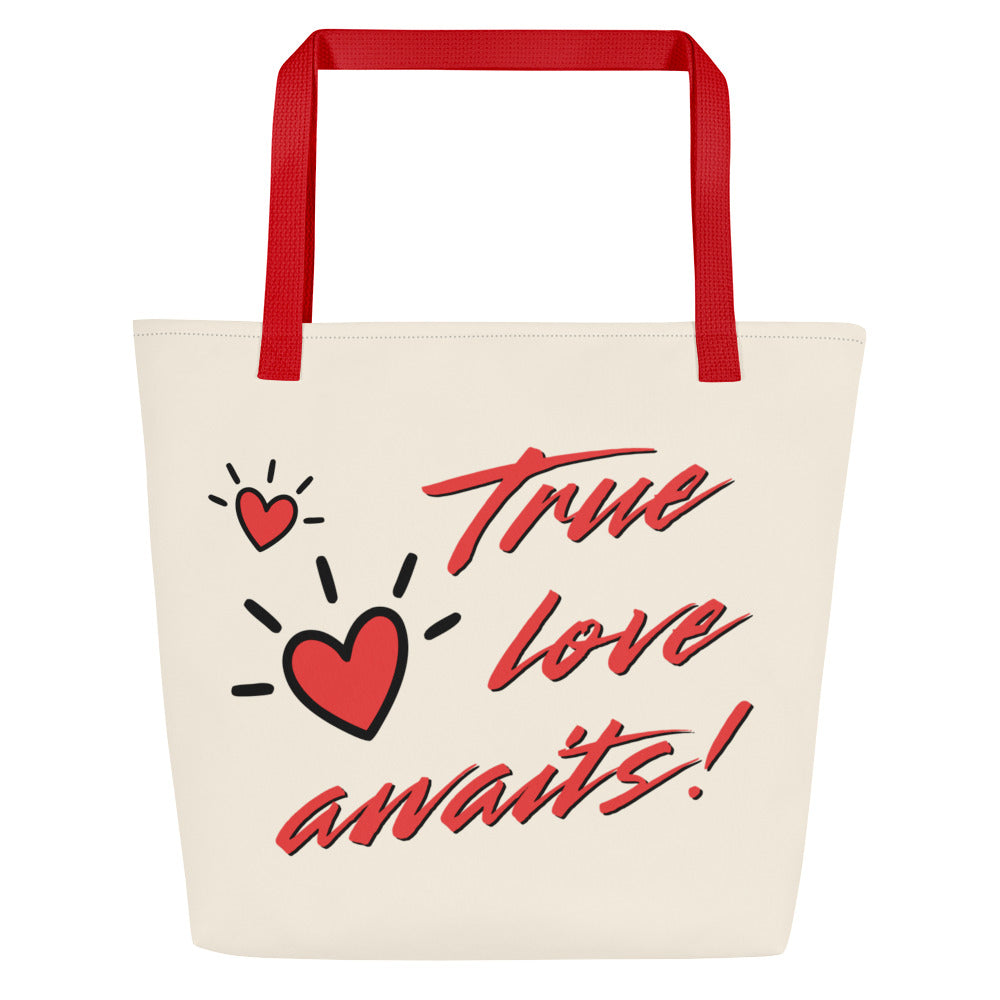 True Love Awaits Revelation 3:20 Tote Front Red Handle Strap