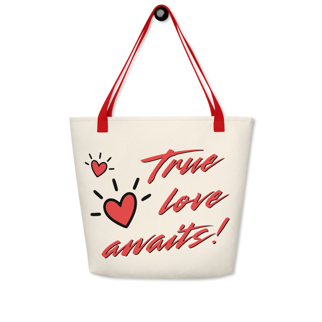 True Love Awaits Revelation 3:20 Tote Front Red Handle Strap