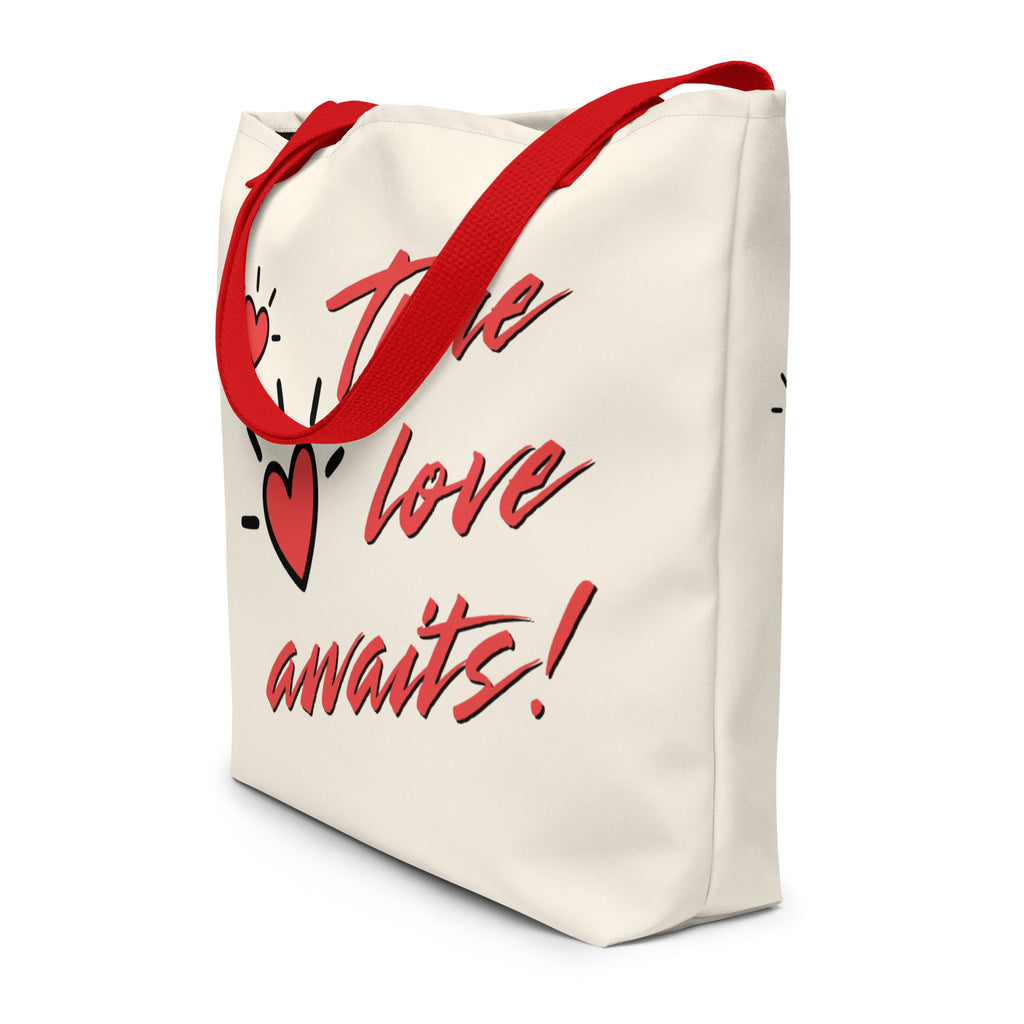 True Love Awaits Revelation 3:20 Tote Front Red Handle Strap