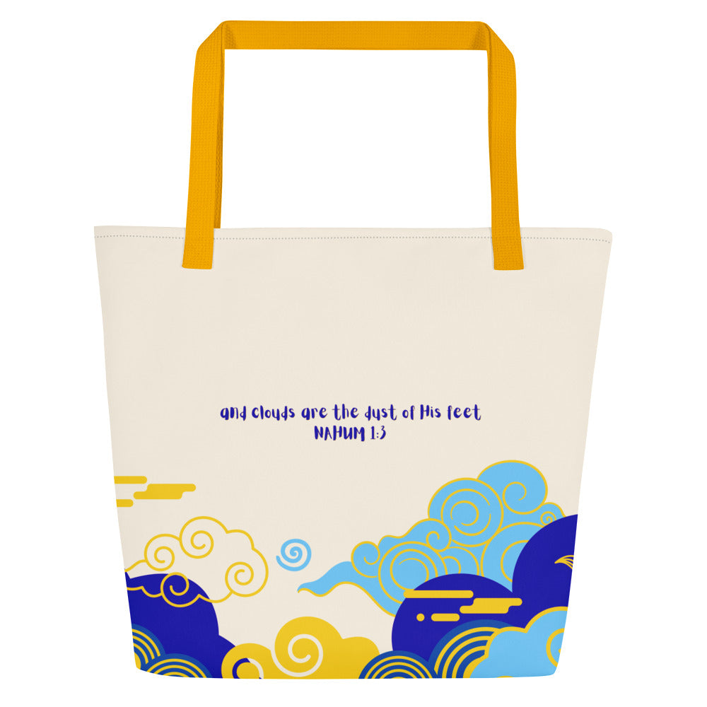Clouds are the Dust of His Feet Tote Nahum 1:3 Jesus the Cloud Rider Yellow Handle Back