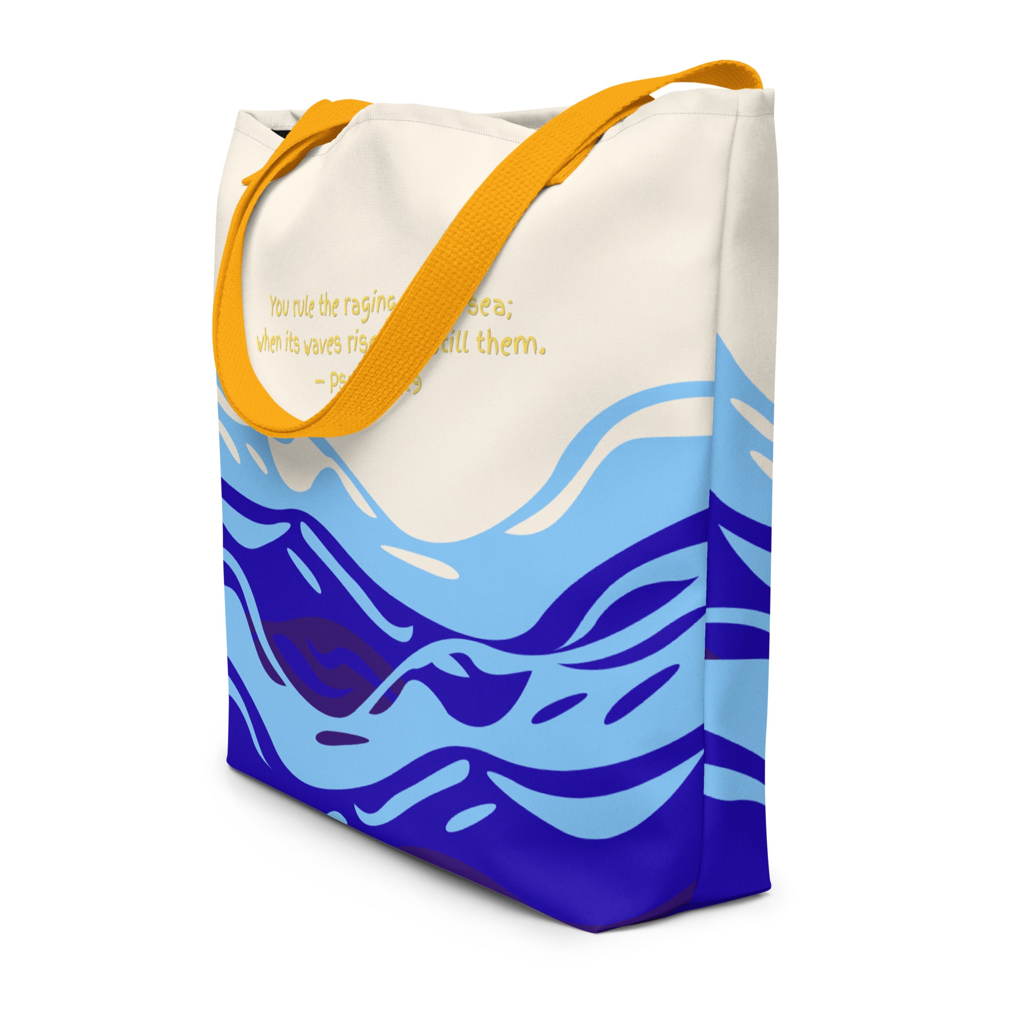 God Rules the Raging Sea Psalm 89:9 Tote Yellow Handle