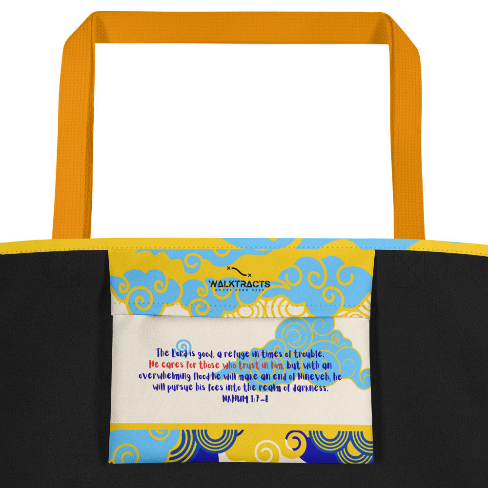 Clouds are the Dust of His Feet Tote Nahum 1:3 Jesus the Cloud Rider Yellow Handle Inside Pocket