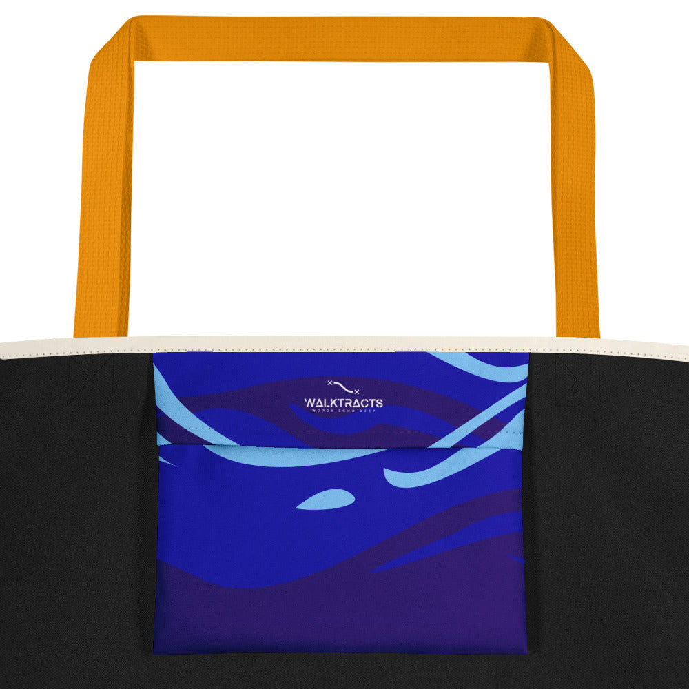 God Rules the Raging Sea Psalm 89:9 Tote Yellow Handle Inside Pocket