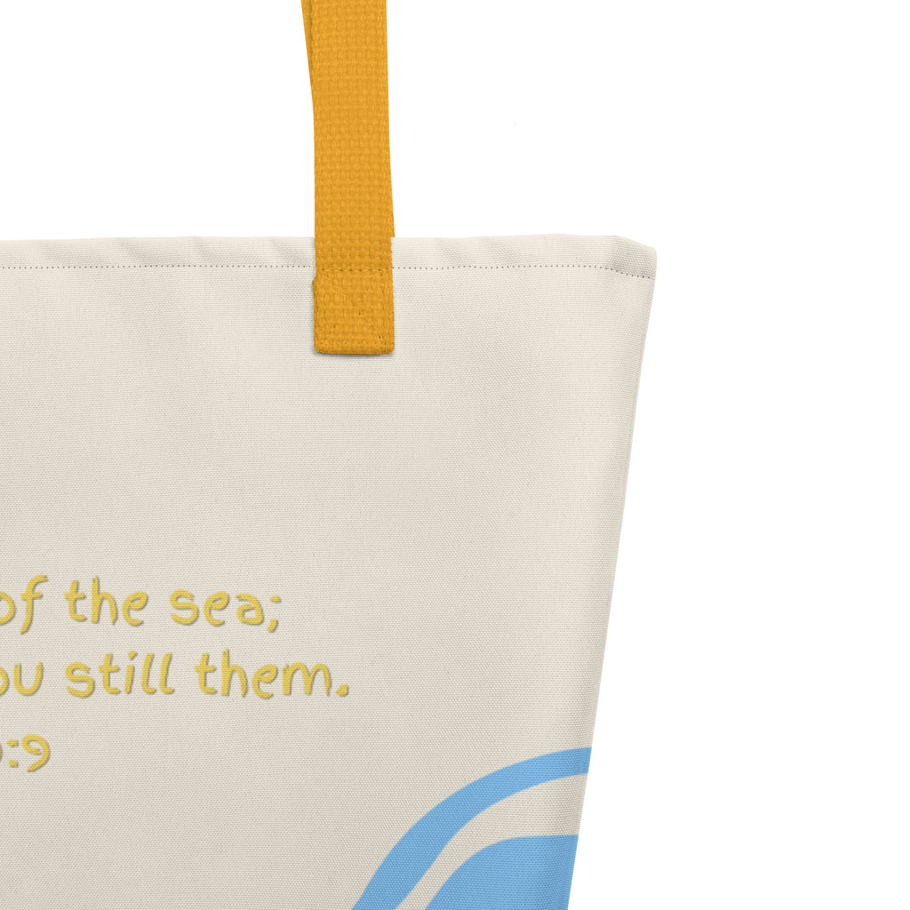 God Rules the Raging Sea Psalm 89:9 Tote Yellow Handle
