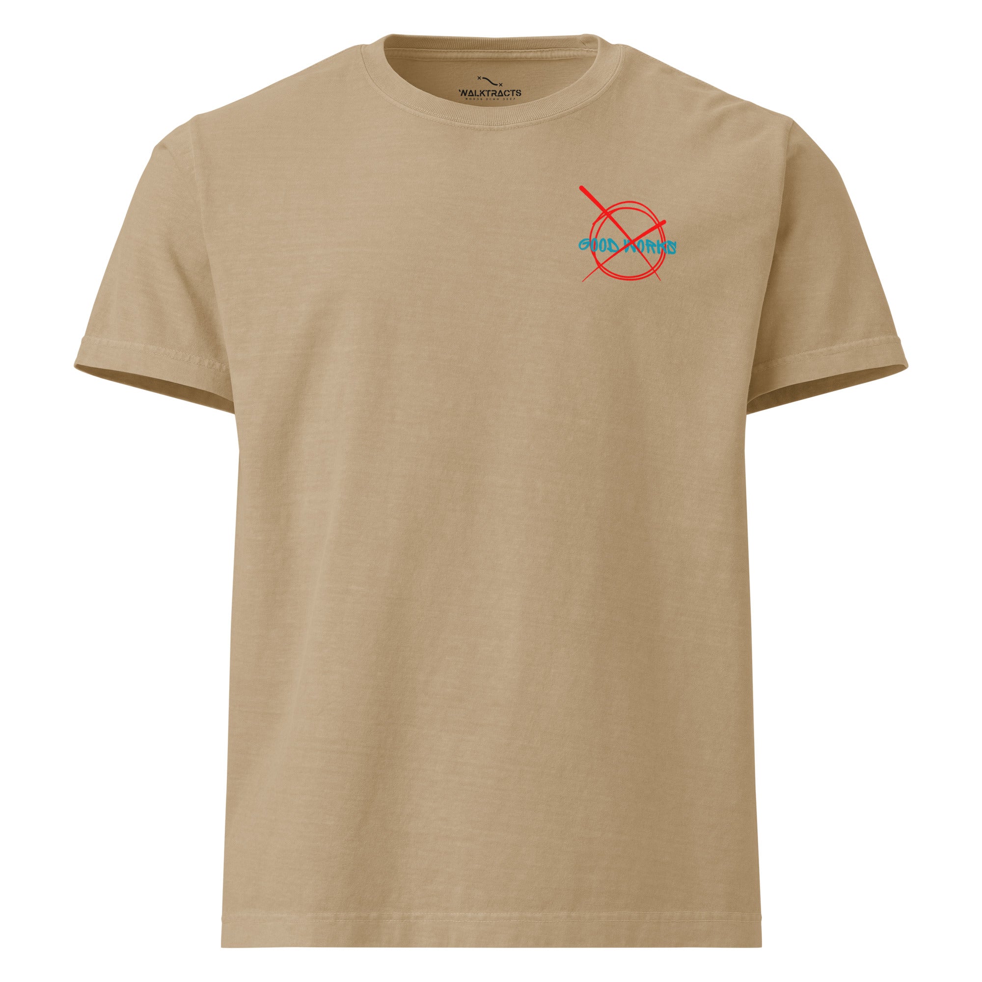 Ephesians 2 t-shirt By Grace Through Faith Not Good Works Khaki Front