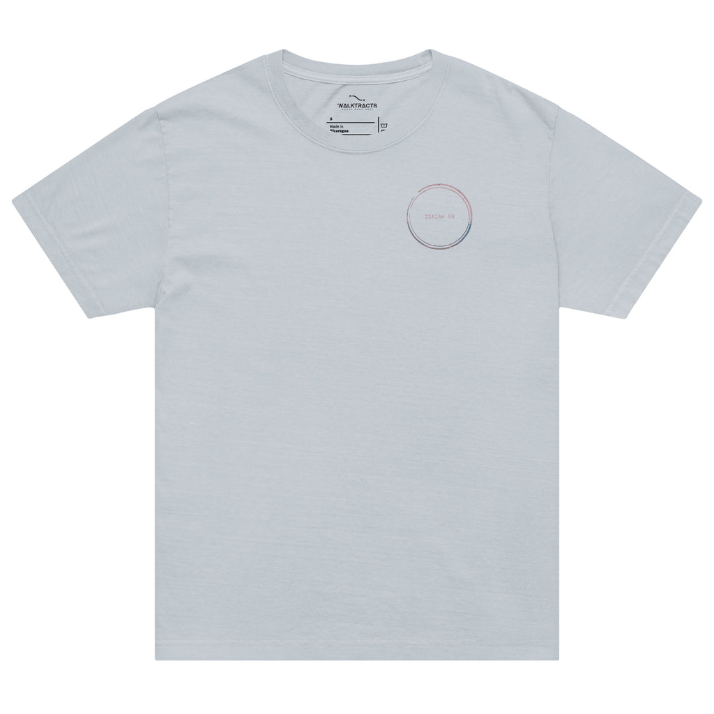 No One is Beyond the Reach of God's Grace Isaiah 55 Unisex T-shirt Light Washed Denim Front