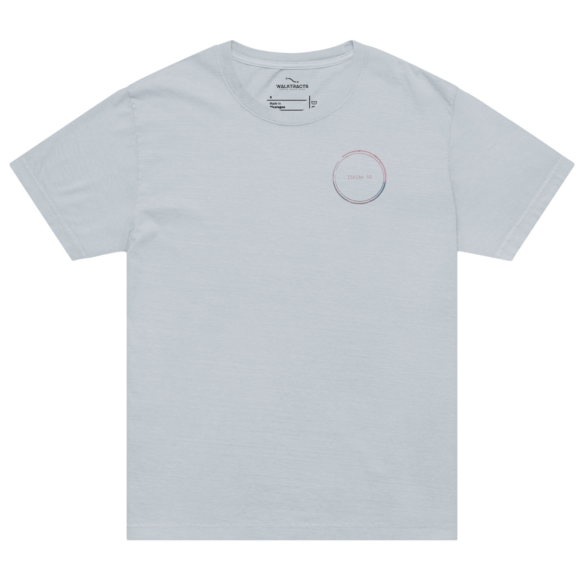 No One is Beyond the Reach of God's Grace Isaiah 55 Unisex T-shirt Light Washed Denim Front