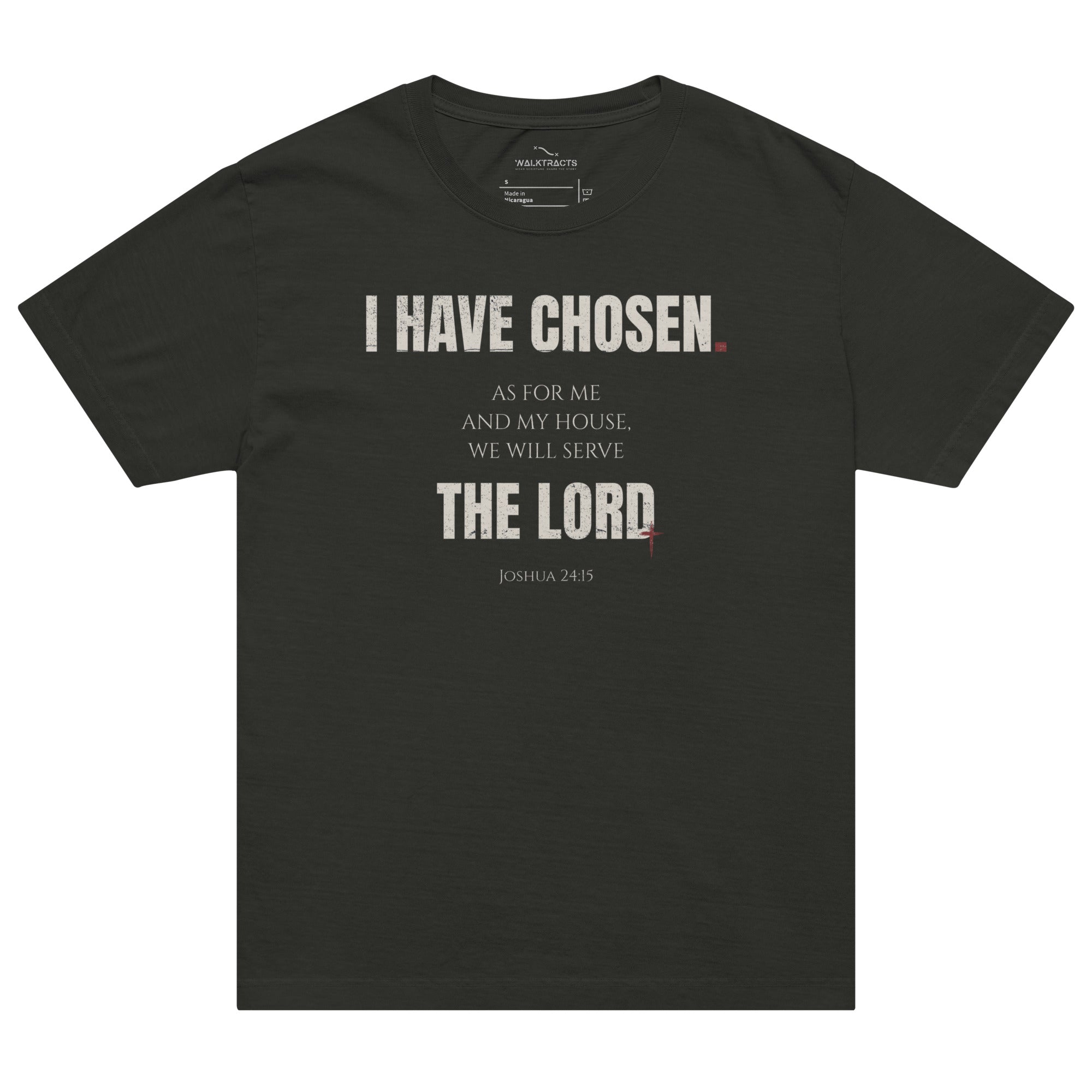 Joshua 24:15 T-shirt Black on Male Model | As for me and my house, we will serve the Lord