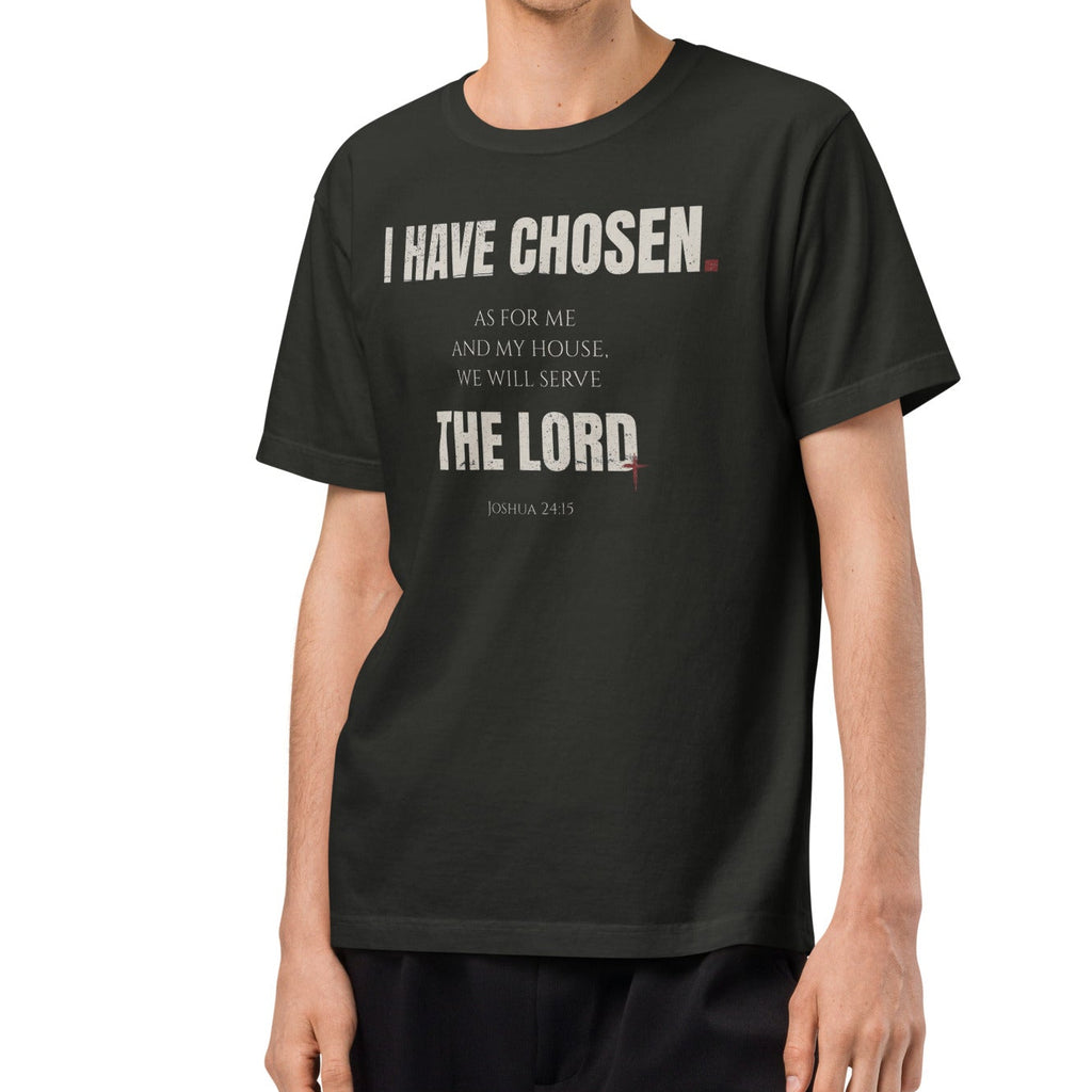 Joshua 24:15 T-shirt Black on Male Model | As for me and my house, we will serve the Lord