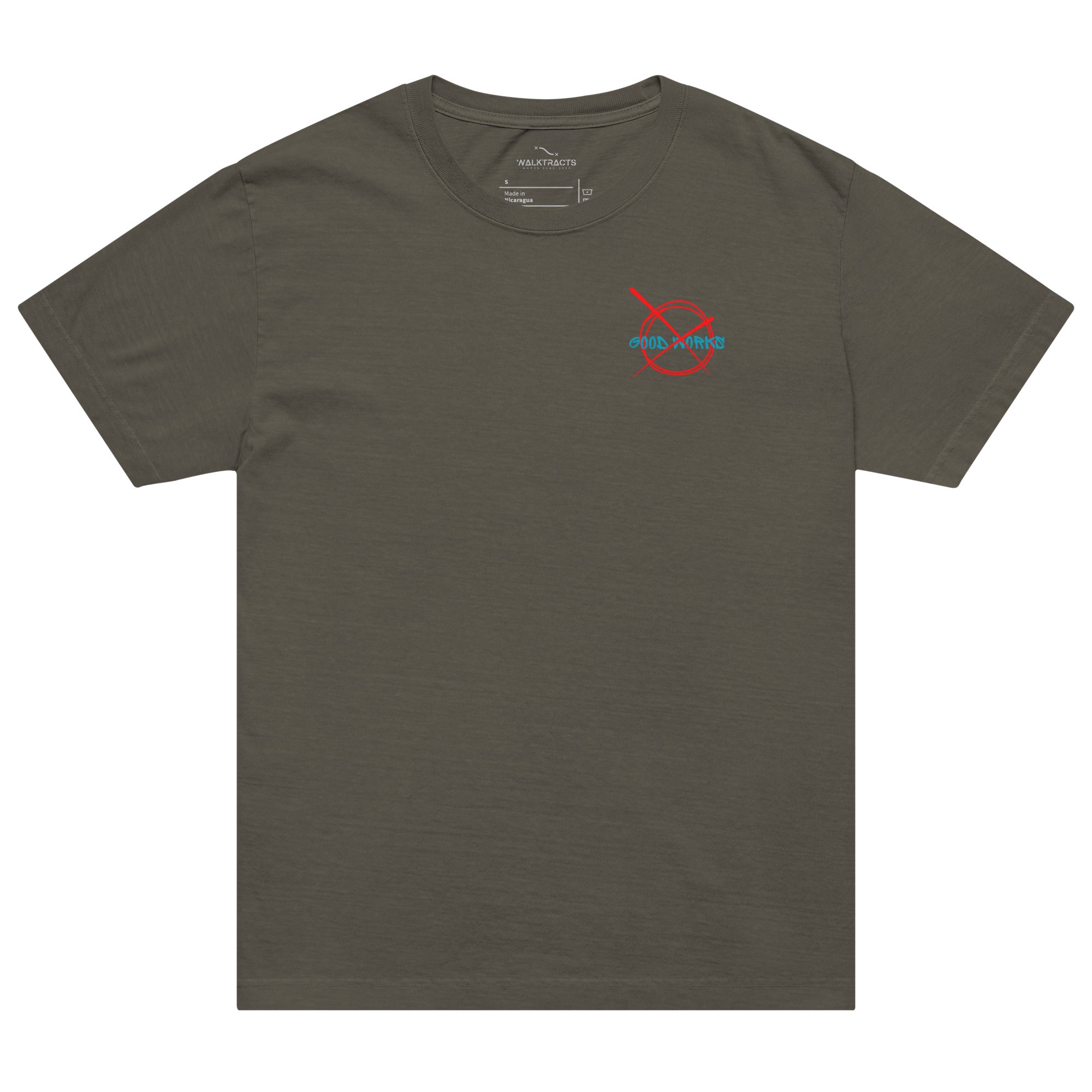 Ephesians 2 t-shirt By Grace Through Faith Unisex Washed Gray Front Not Good Works