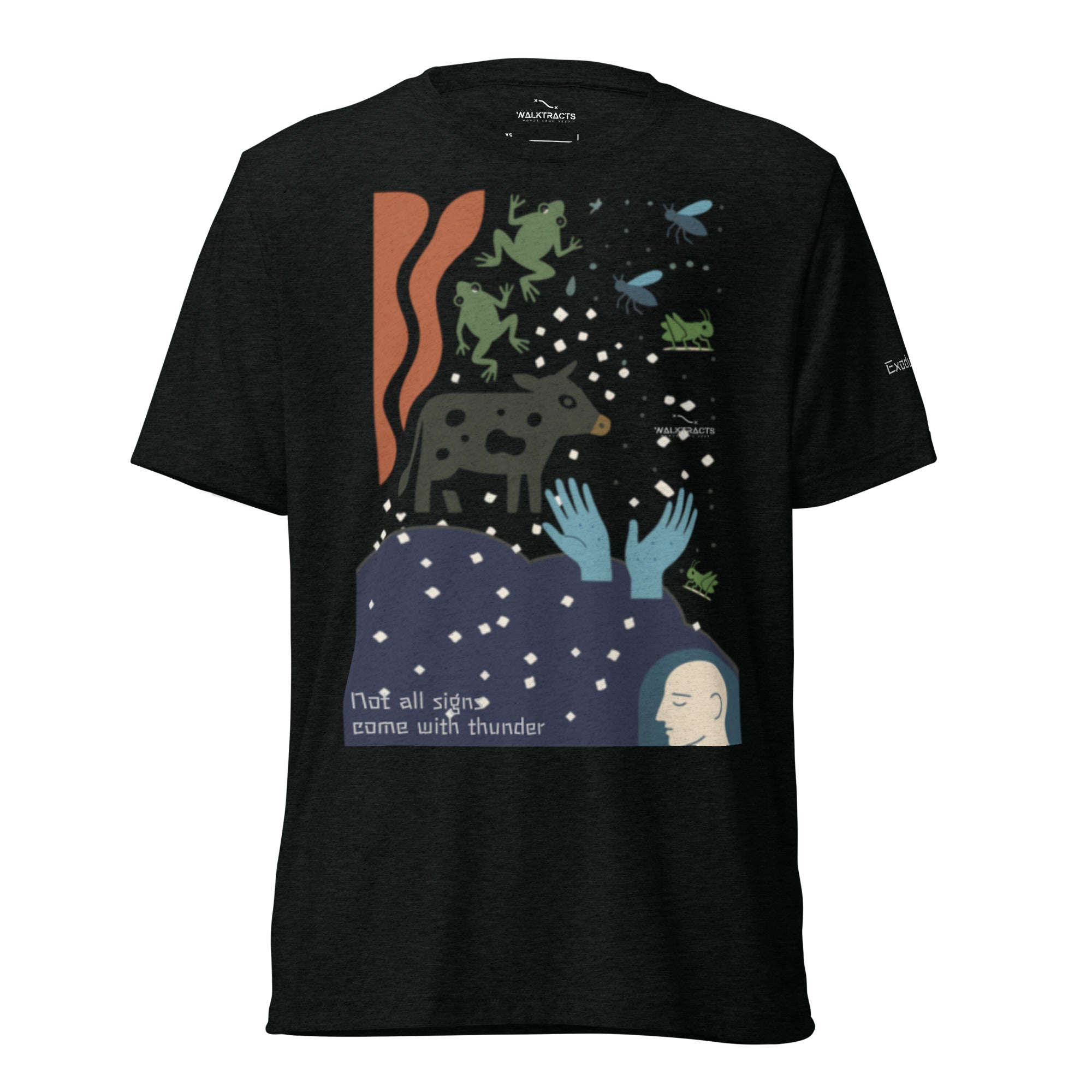 Black Christian graphic t-shirt with Exodus 7 - 12 plagues design