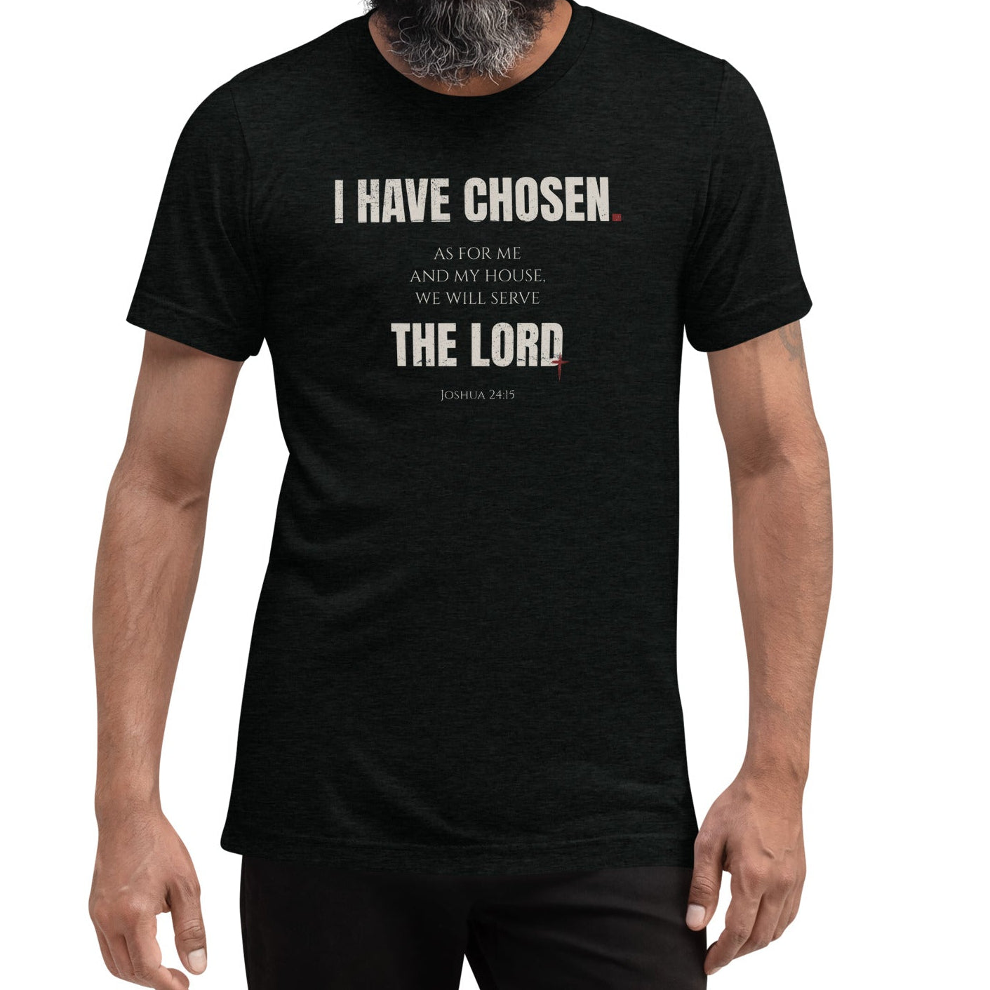 Joshua 24:15 Vintage Fit T-shirt Black on Male Model | As for me and house, we will serve the Lord