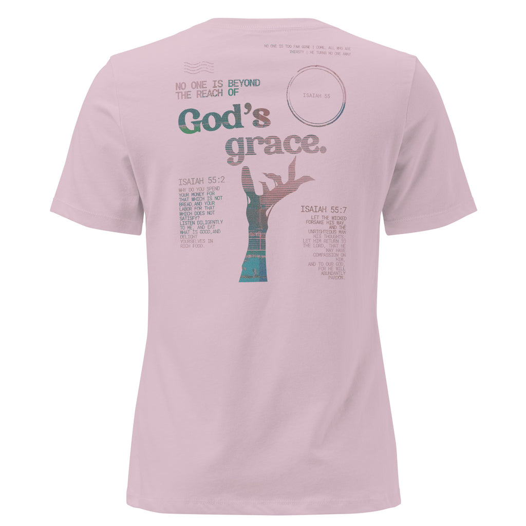 No one is beyond the reach of God's grace Women's T-shirt Isaiah 55  Back Light Violet